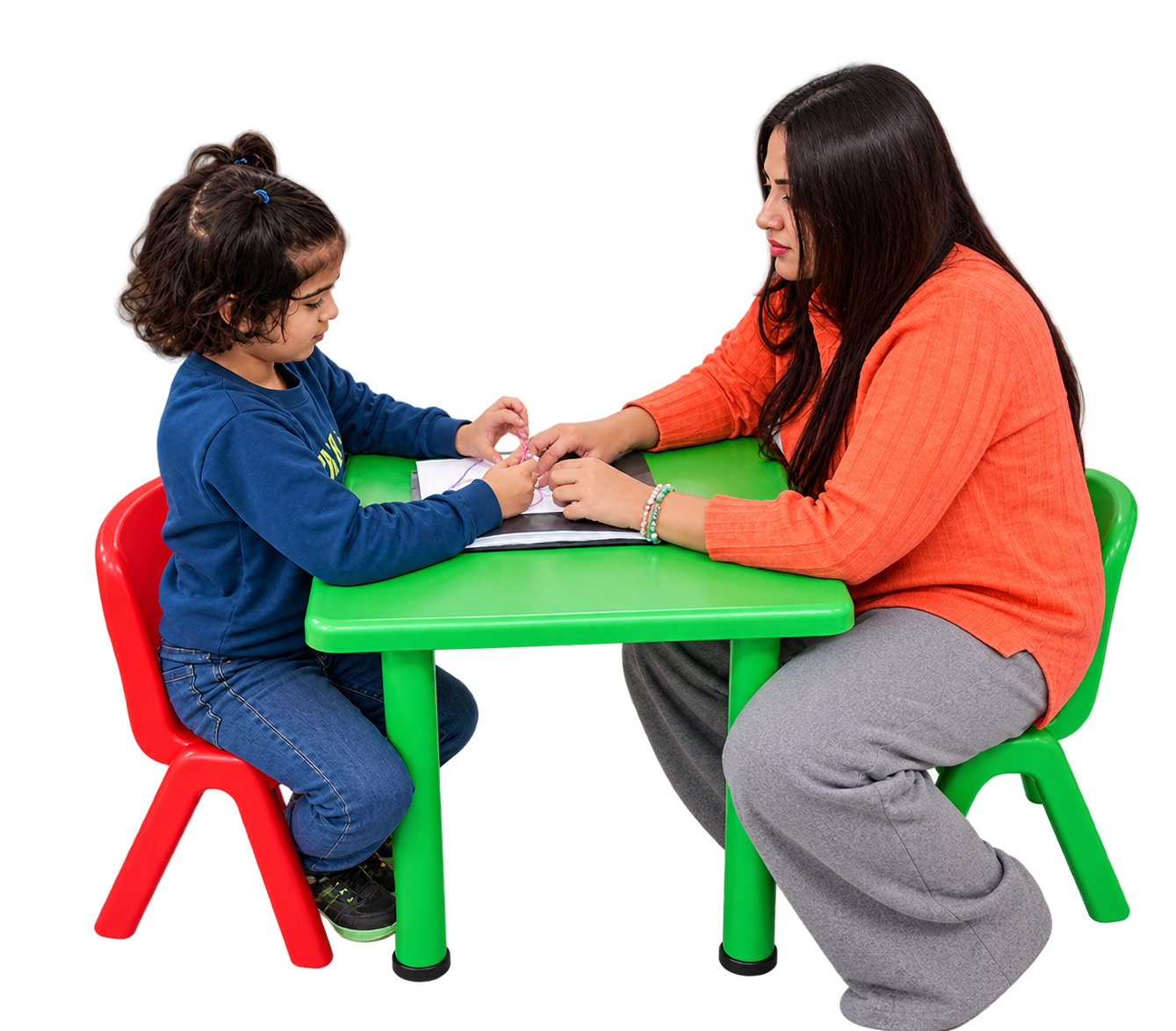 Counsellor guiding a child attentively during therapy